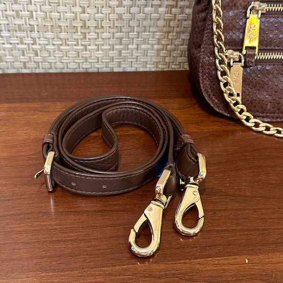 🌟HP🌟VTG 1990s Cole Haan Brown Reptile Embossed Leather Convertible Messenger - Picture 2 of 16